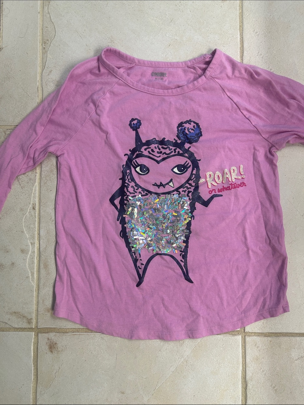 Gymboree Pink Girls Monster Sequin Long Sleeve Tee